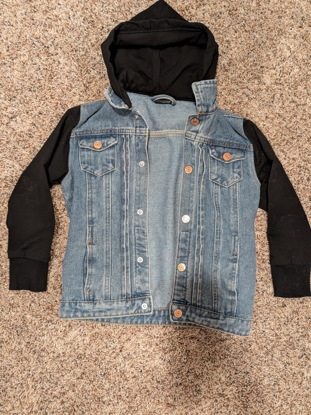 Little Bipsy Two-Tone Blue Denim Jacket with Black Hoodie Sleeves